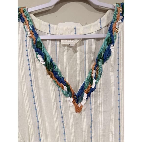 Anthropologie Duet Womens Anais Kaftan Dress White Blue Striped One Size 2353 - Picture 4 of 9